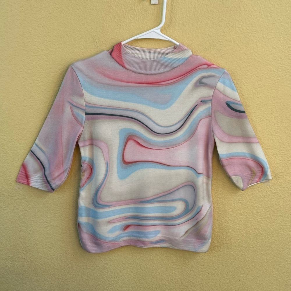 Anthropologie Short Sleeve Sweater Knit Top With Pastel Design Size XS EUC! - Picture 10 of 13